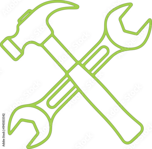 Green Silhouette of Crossed Hammer and Wrench Tools