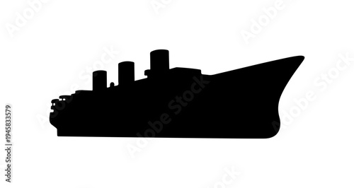Black silhouette ship, ocean vessel, nautical icon, vector graphic