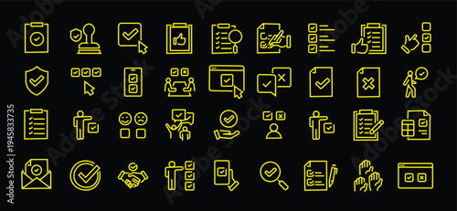 Survey web icons in line style. Opinions, rewiev, feedback, exam, collection.Editable stroke. Vector illustration.