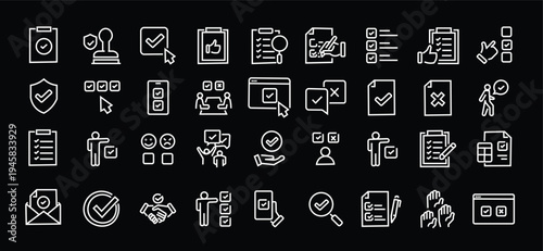 Survey web icons in line style. Opinions, rewiev, feedback, exam, collection.Editable stroke. Vector illustration.