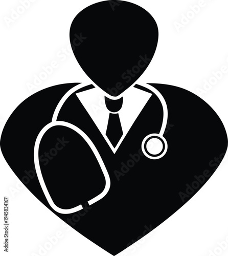 Healthcare Doctor with Stethoscope Inside Heart Silhouette Icon