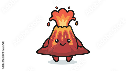 A cute cartoon illustration of a smiling volcano erupting with lava against a white background Vector