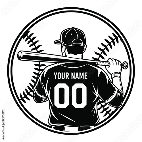 Customizable baseball jersey design template with player name and number for sports teams