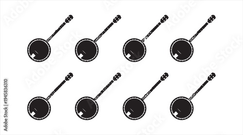 Banjo string instrument symbol set, minimal musical instrument vector icons