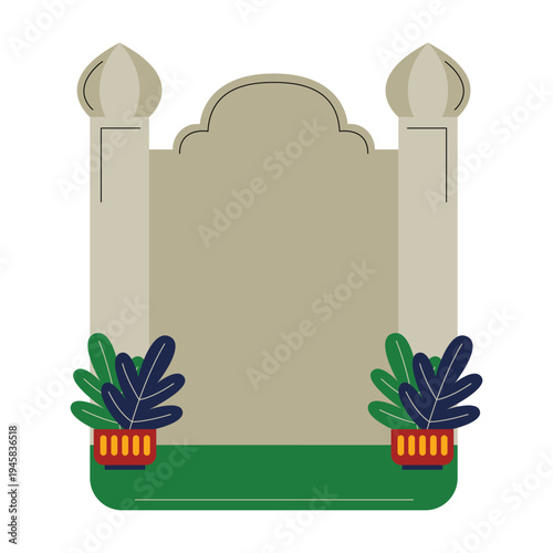 Islamic Archway Frame with Potted Plants Illustration