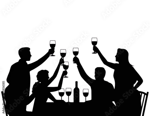 Celebratory group raising wine glasses in a toast together
