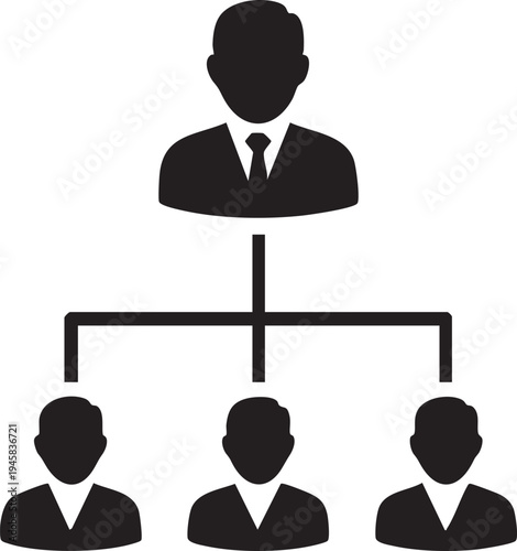 Vector illustration of business hierarchy with 1 manager and 3 team members