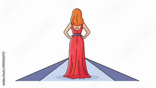 Woman in a long red dress standing on a runway