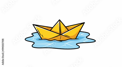 A yellow paper boat floats on rippling blue water
