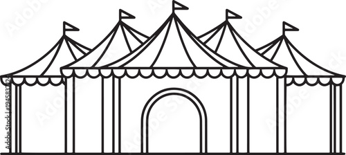 Circus tent frame with sign and bridge vector illustration in carnival festival setting
