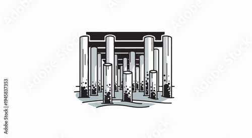 Abstract illustration of many cigarette butts arranged in rows on a white background