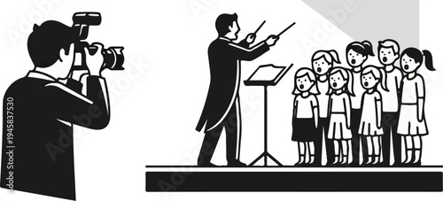 Photographer captures choir practice with conductor leading children singing