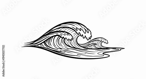 Stylized black and white illustration of two crashing ocean waves