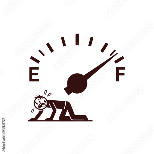 Man struggling to balance between work effort and family life depicted with seesaw illustration