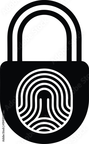 Fingerprint Padlock Biometric Security Silhouette Icon