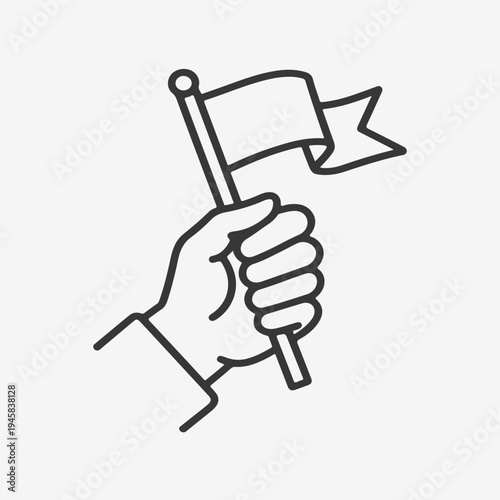 Raised Hand Holding Flag Symbol Of Protest Line Art Vector