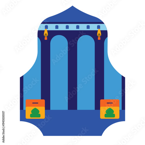 Blue Islamic Arch Gate Illustration for Ramadan