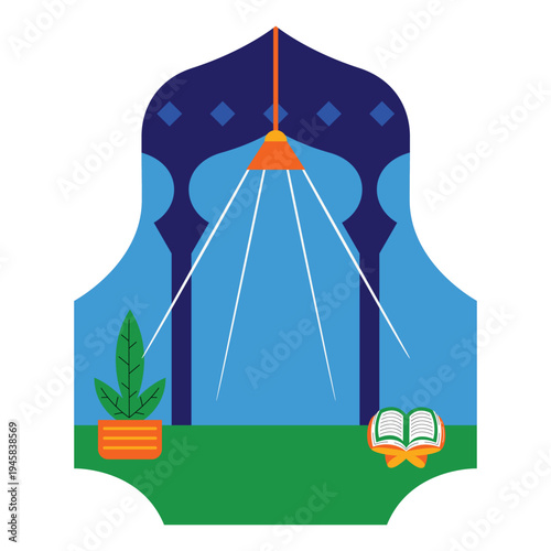 Islamic Ramadan Scene with Quran and Lamp Illustration