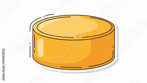 Flat, golden, circular object with glossy finish and thick outline