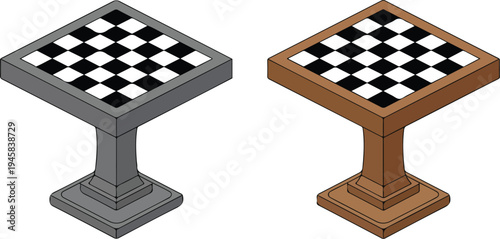 Classic chess table vector set with checkered game boards and pedestal bases for indoor gaming and leisure