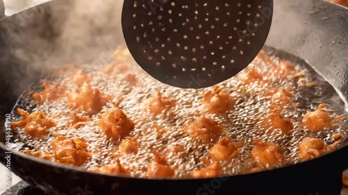 Deep Frying Indian Pakoras in Hot Oil