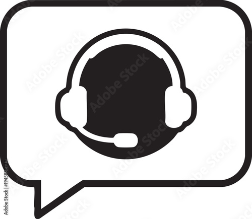 Vector customer support icon with headset and speech bubble