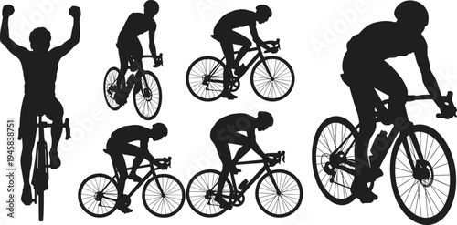 Cyclist silhouette collection, road bike racing victory posture vector