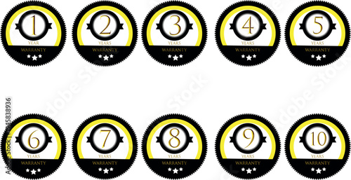 Premium Warranty Badge Set with Numbers 1 to 10, Quality Guarantee Label Vector Logo Collection