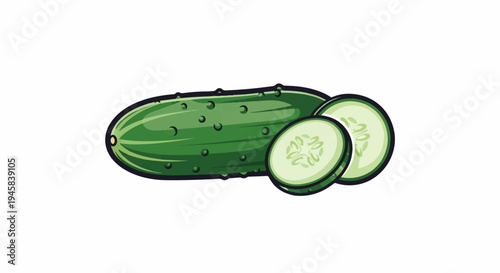 Fresh green cucumber with slices, healthy and crisp