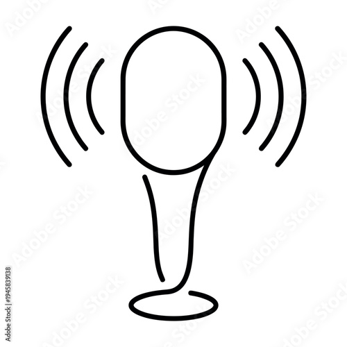Minimalist Hand Drawn Vector Illustration of a Broadcast Microphone Emitting Radio Signal Waves
