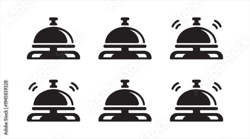 Service call bell silhouettes collection, hospitality reception counter icons