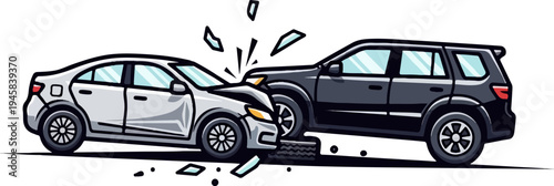 Two cars collide, causing significant damage to both vehicles