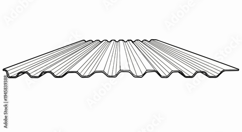 Corrugated metal sheet illustration, a long wavy surface with parallel ridges