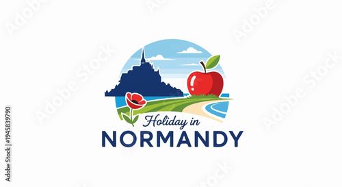 Normandy holiday scenic view with iconic abbey, apple, poppy, and coastline