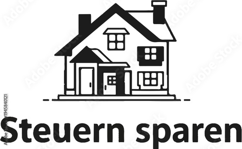 Black and white graphic of a house above the text "Steuern sparen
