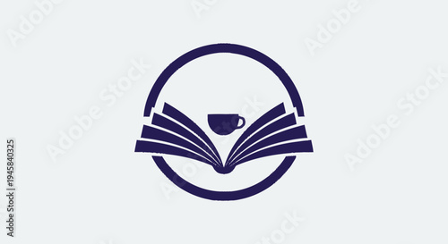 Open book icon in circular frame.