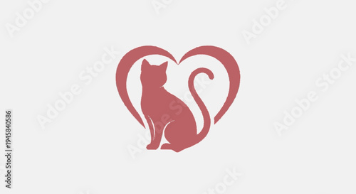 Red Cat Silhouette Heart Shape Design.