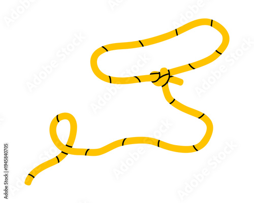 Hand drawn cute illustration of cowboy lasso. Flat vector rope tied with knot doodle. Catching or hooking icon. Lashing tool with loop. Control and connection concept. Isolated.