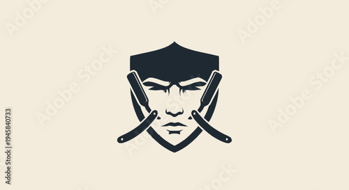 Samurai Face with Crossed Swords Illustration.
