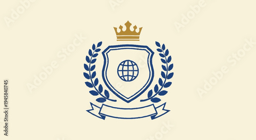 Shield Emblem with Crown and Laurel Wreath.