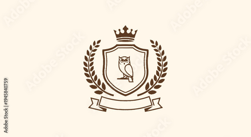 Shield Crest with Owl and Laurel Wreath.