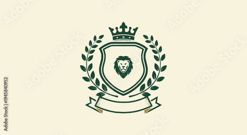 Luxury Crest with Lion and Laurel Wreath.