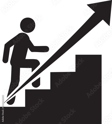 Vector illustration of a person climbing stairs with an arrow