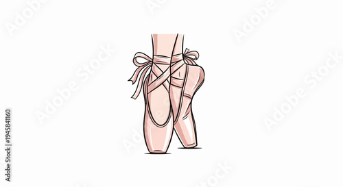 Delicate pink ballet slippers with ribbons tied in bows on white background