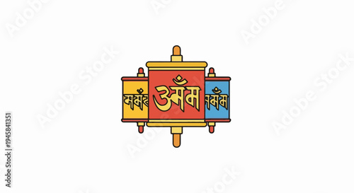 Colorful prayer wheels adorned with sacred symbols and mantras