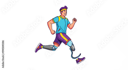 amputee athlete running with prosthetic leg in motion