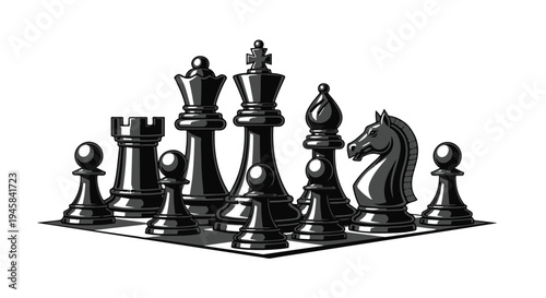 Black chess pieces on a chessboard