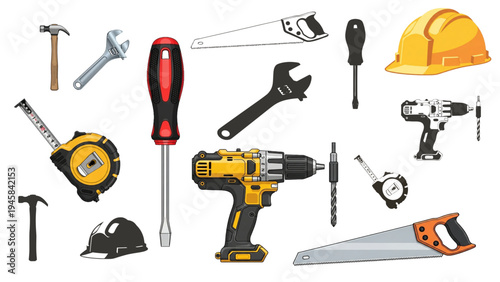 Professional Construction Tools Collection – Realistic Building Equipment Vector Set