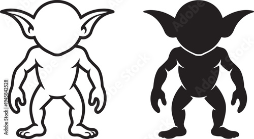Goblin silhouette & outline set isolated on transparent background