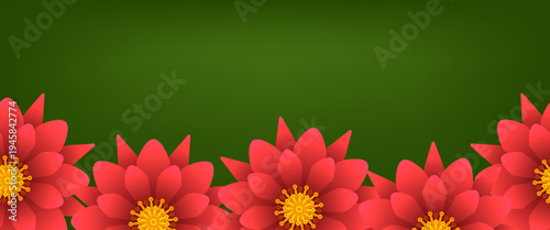 Red flowers. Vector illustration isolated on green  background.